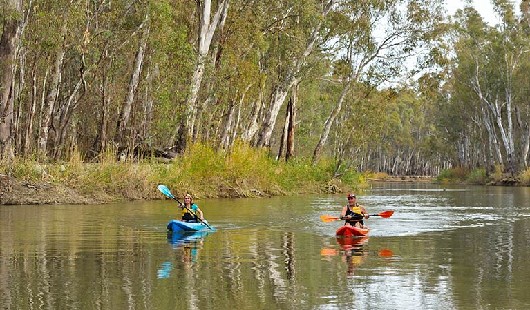 Kayaking The Narrows Murray River near Swifts Creek campground. Photo: David Hansford/DPIE